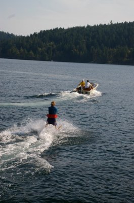 Waterskiing in the cold waters off Mayne Island