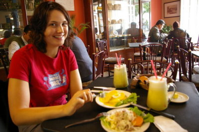 Our first lunch in Lima - some ceviche and fresh juice