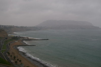 View of hazy Lima coastline