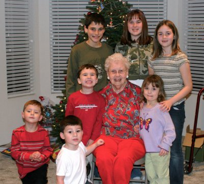 great-grandkids with great grandma Jessie