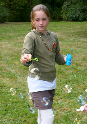 Hailey catching a bubble