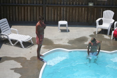 greg and adam in the pool