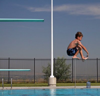 Chase, fence sitting, South Mtn Pool