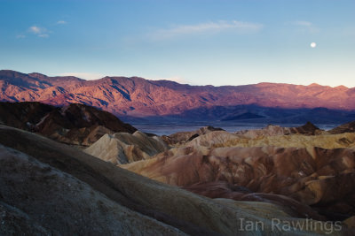 Sunrise and Moonset over the Sierra Mountains, from Zabriskie Point
