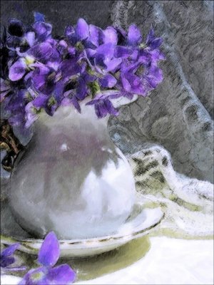 Pitcher Of Purple Flowers