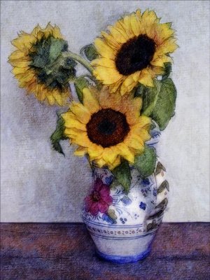 Three Sunflowers In A Pitcher