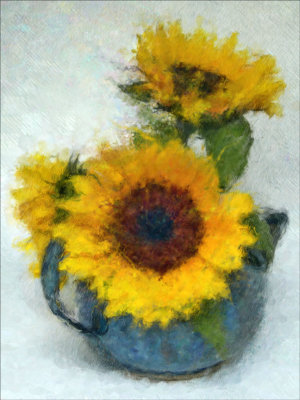 Three Sunflowers In A Blue Teapot 3