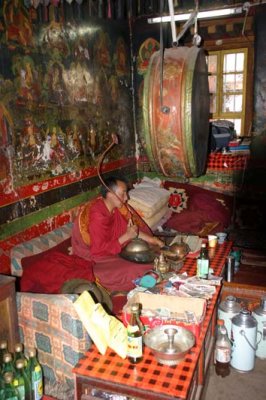 Meditating at Ganden Monastery