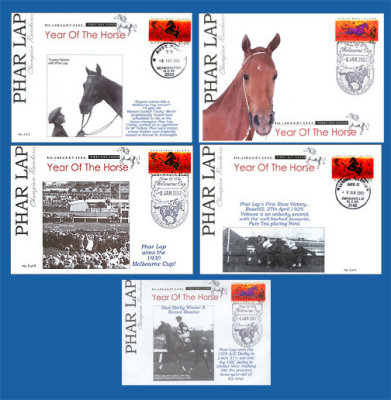 Phar Lap first day covers for Year of the Horse