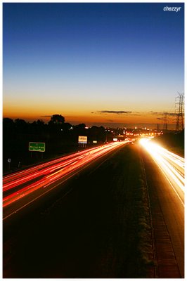 0500-  traffic and light trails looking towards city of melbourne