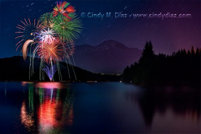 Happy 4th! Fireworks Reflected in Lake Siskiyou, Mount Shasta California