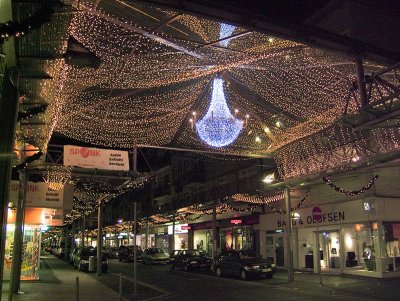 Shopping street with Christmas lights