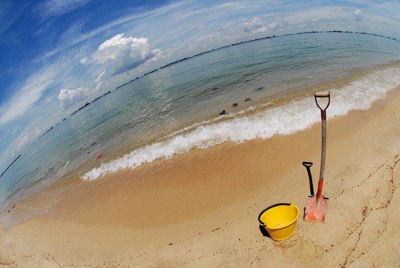 Beach Scene Through  Fisheye  Lens