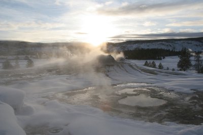 Sunset in the upper geyser basin