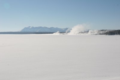 View of West Thumb across the frozen lake