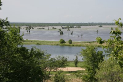 Same view on June 29th - The Trinity river is flooding up to the back side of the lakes