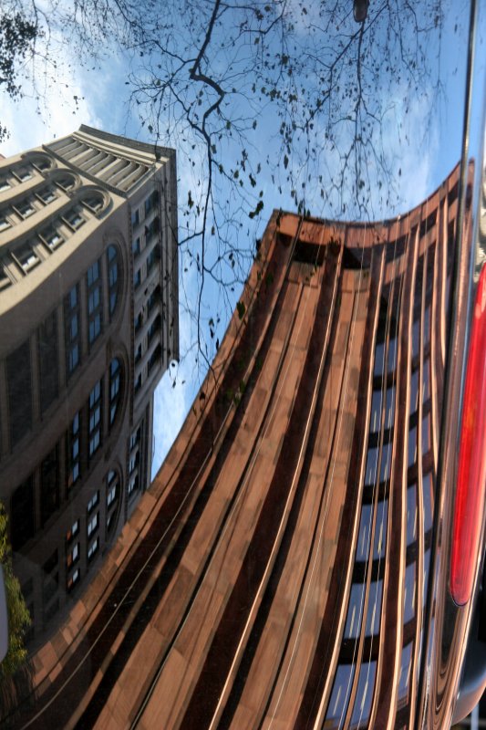 NYU Library & Business School Building - Car Window Reflection