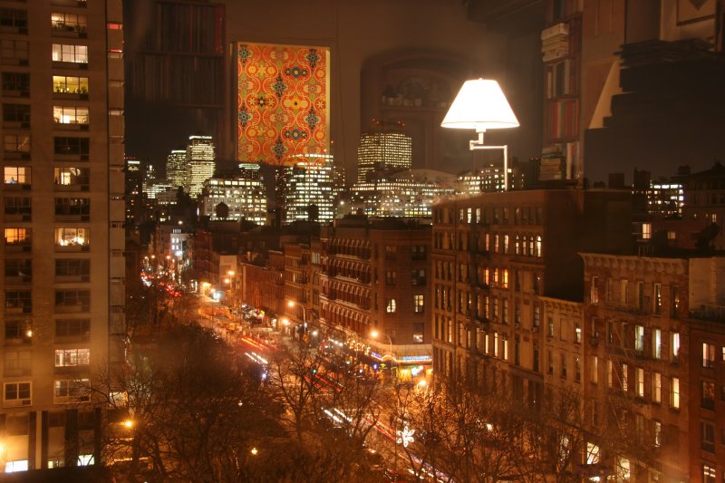 Downtown Manhattan with Living Room Window Reflection