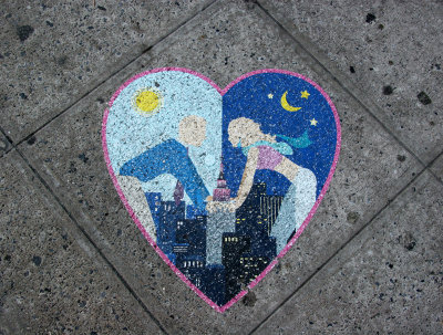Sidewalk Message - Day & Night Romance in NYC