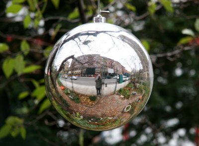 Silver Gazing Ball in an Apple Tree - LaGuardia Place Reflection
