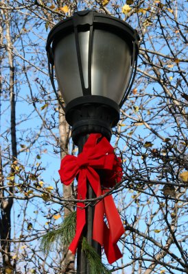 Garden Lamp Post with Holiday Ribbon & Bow