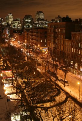 After Sunset Snow and Street Scene - LaGuardia Place & Downtown Manhattan