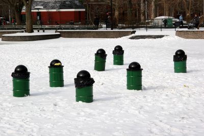 Trash Can Sentinels at the Fountain Plaza