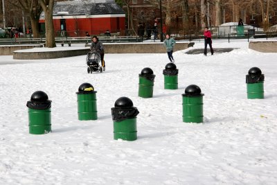 Jogging by the Trash Can Sentinels at the Fountain Plaza