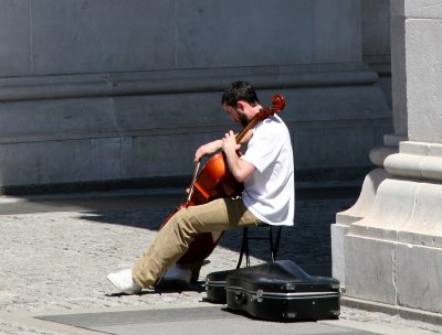 Cellist Playing a Mournful Lament