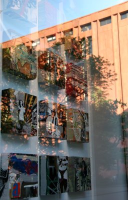 Painting Boxes - NYU Gallery Window with Library Reflection