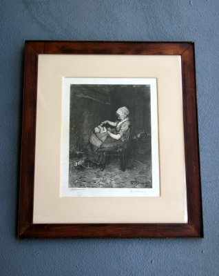 Entertaining a Baby - Neo Renaissance Etching with Arts & Craft Frame