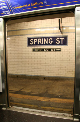 Spring Street Subway Stop - View through Subway Car Doors