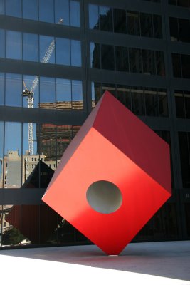 Red Cube Sculpture & Ground Zero Window Reflection