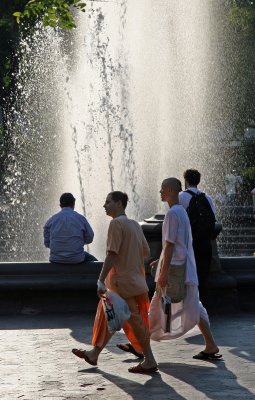 Hare Krishna Accolytes by the Fountain