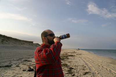 Enjoying a bottle of Sam.