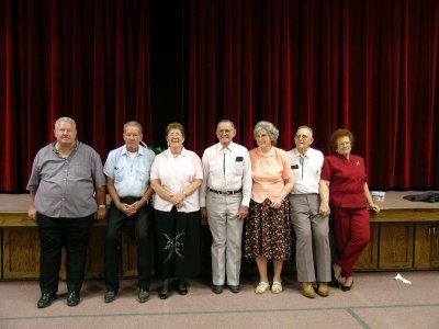 From Left: Ralph - age 72, Val age - 74, Edith - age 76, Dale - age 85, Ora Lee - age 81, Cloard - age 91, Margaret - age 78