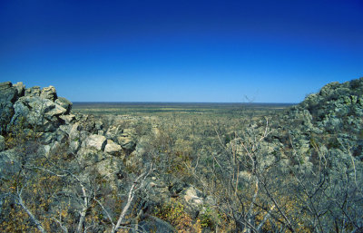 The view from Tsodilo Hills into the Kalahari Desert, Western Botswana