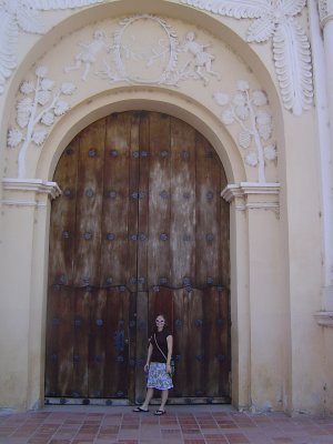 Crystal Standing at the door of the cathedral in parque central