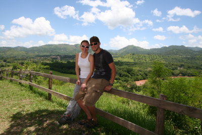 posing by the overlook at Hacienda San Lucas