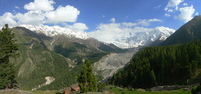 Panorama of Nanga Parbat, Raikot Glacier and Fairy Meadows Camp Site - 433.JPG