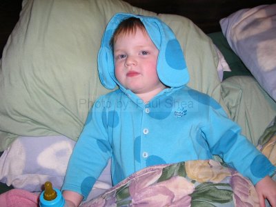 Little James in his Blue's Clues Jammies
