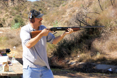 Keith ready to shoot a Clay Pigeon