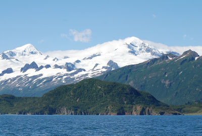 Mount Katmai left, Snowy Mountain at right.