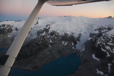 Snow Cap Lake, views from a sunset flight