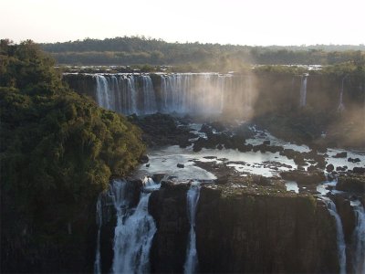 Iguazu falls at sunset almost.