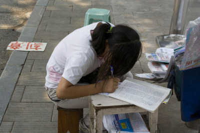 Children study in the street