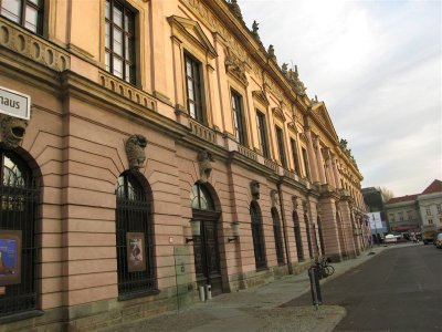 the pink building is the baroque Zeughaus, a former royal armoury completed in 1706.