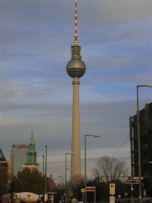 Fernsehturm (TV tower) is Berlin's tallest structure, soaring skyward fro 368m