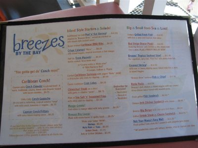 menu at Breezes