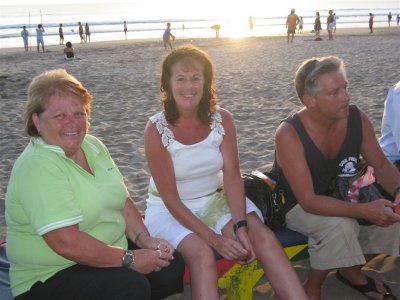 Chris, Carol, Gary at Sunset on Legian Beach Bali